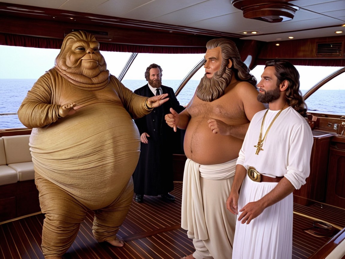 Humorous Yacht Scene with Exaggerated Characters
