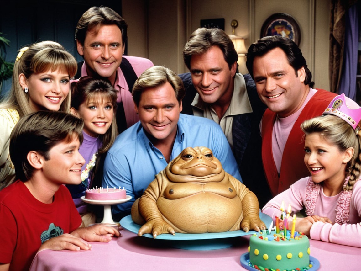 Group Celebration Around Cartoon Frog Cake