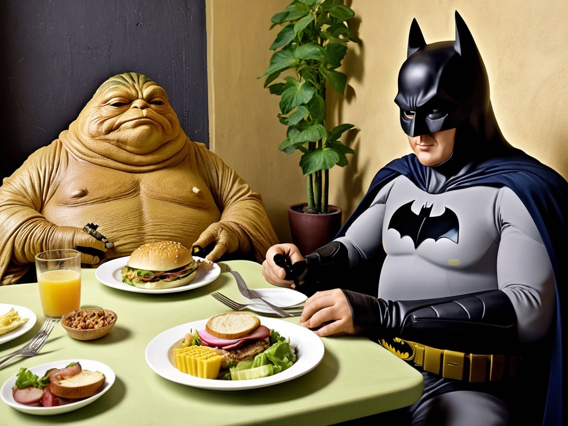 Diner Scene with Slug Creature and Superhero Character