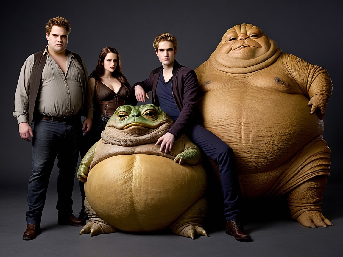 Group Portrait with Cartoon Creatures in Studio Setting