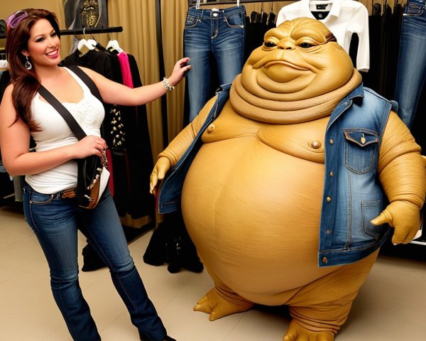 Casual Attire Woman with Cartoonish Character in Store