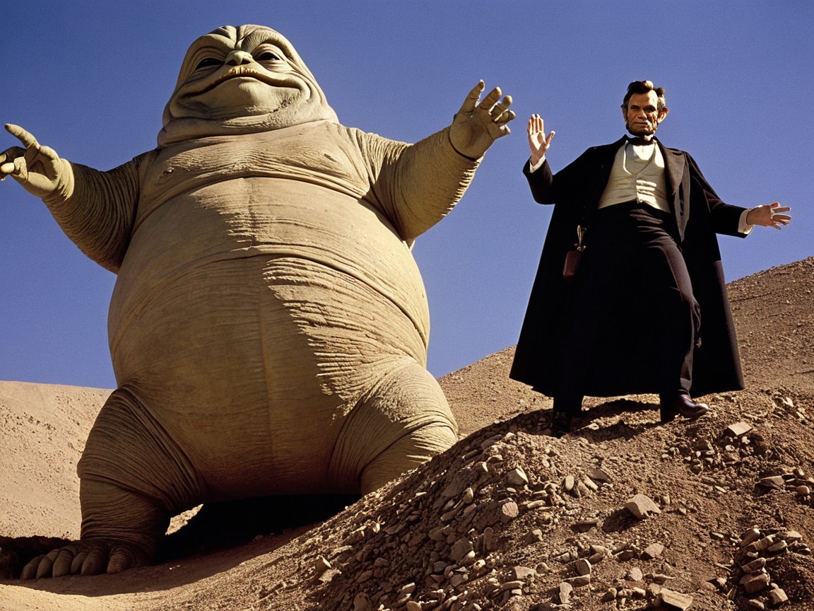 Whimsical Scene of a Slug Creature and a Man in Suit