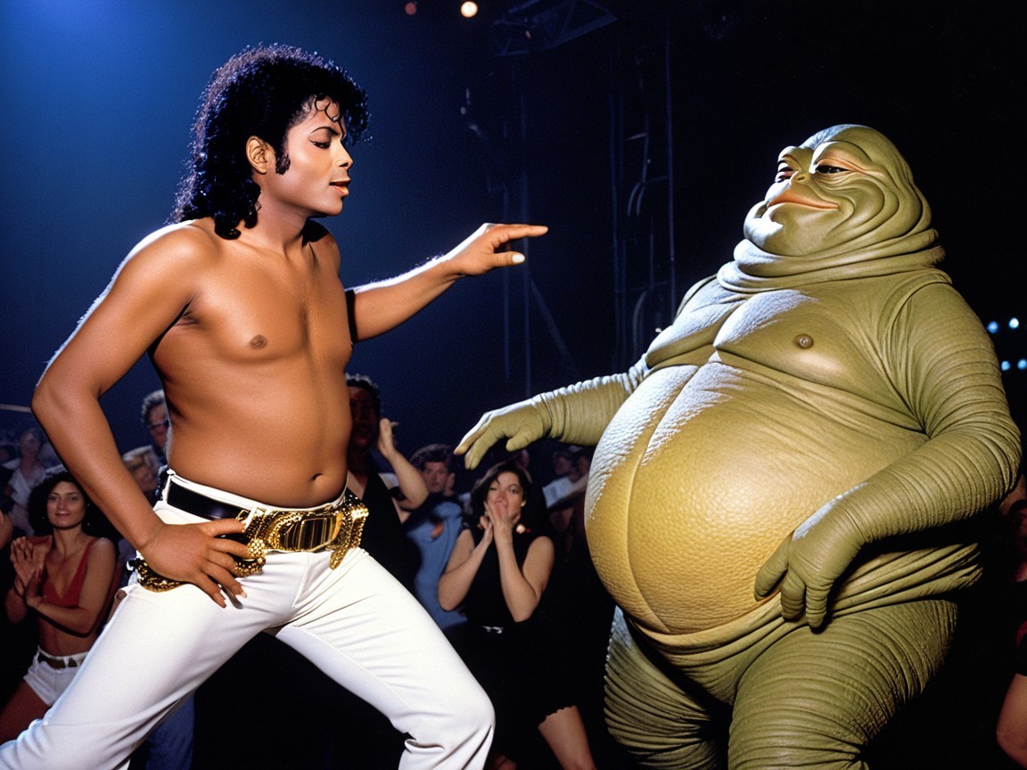 Dynamic Dance Scene with Performer and Green Character