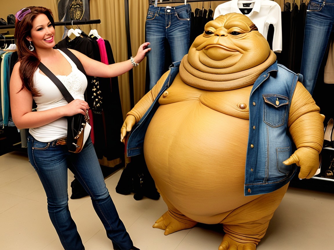 Casual Attire Woman with Cartoonish Character in Store
