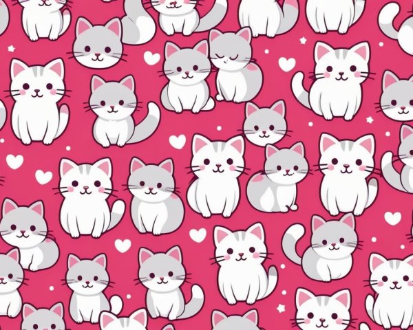 Seamless Pattern of Cute Kittens on Crimson Background
