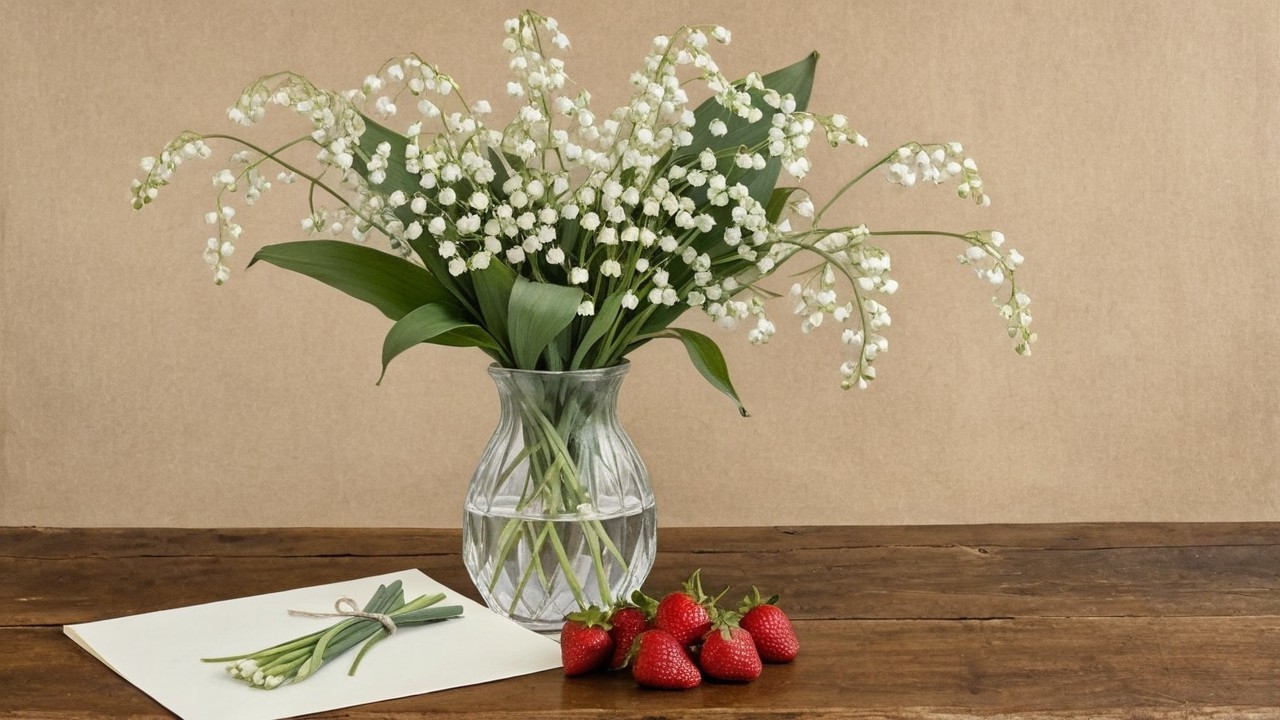 Clear Glass Vase with White Lily of the Valley Flowers