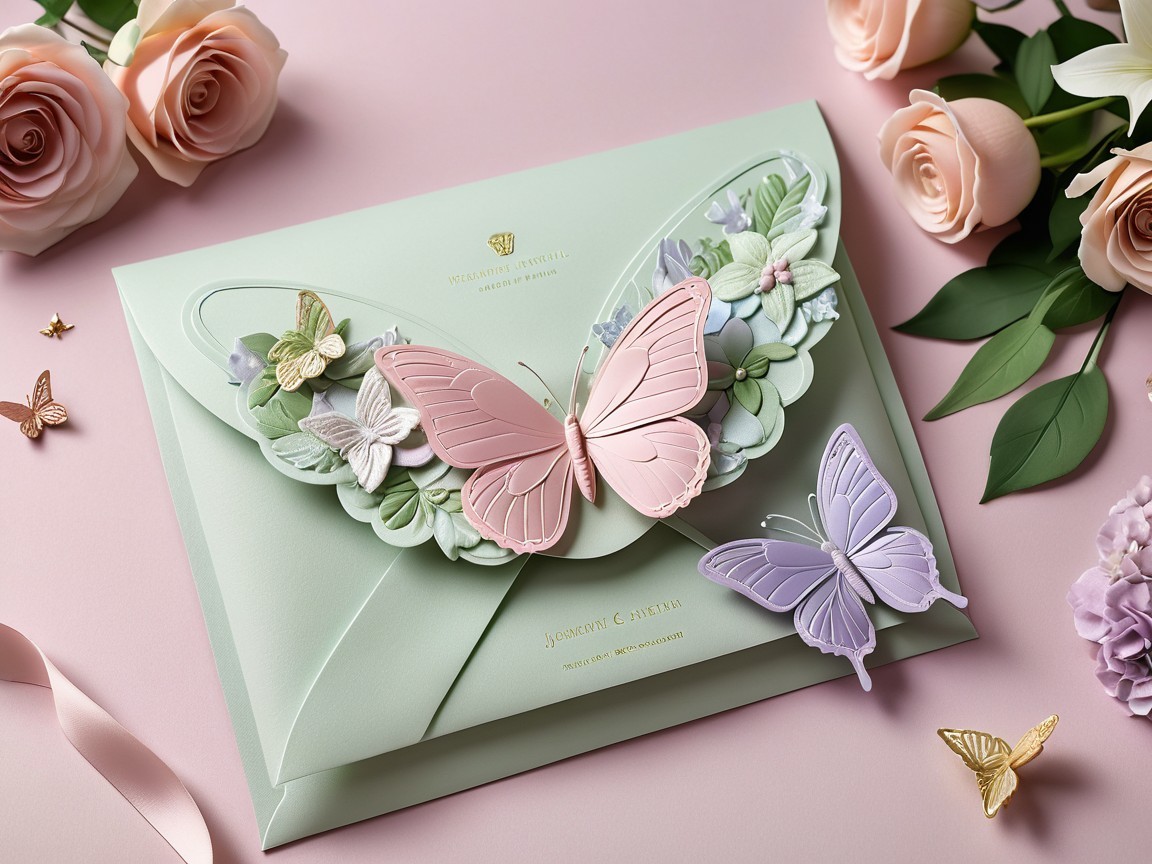 Elegant Pastel Green Envelope with 3D Butterflies