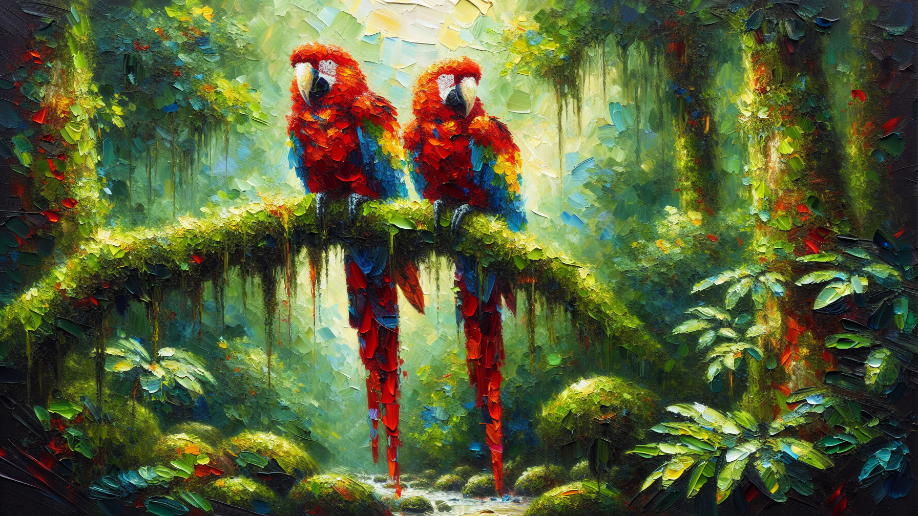Scarlet Macaws in a Tropical Rainforest Setting
