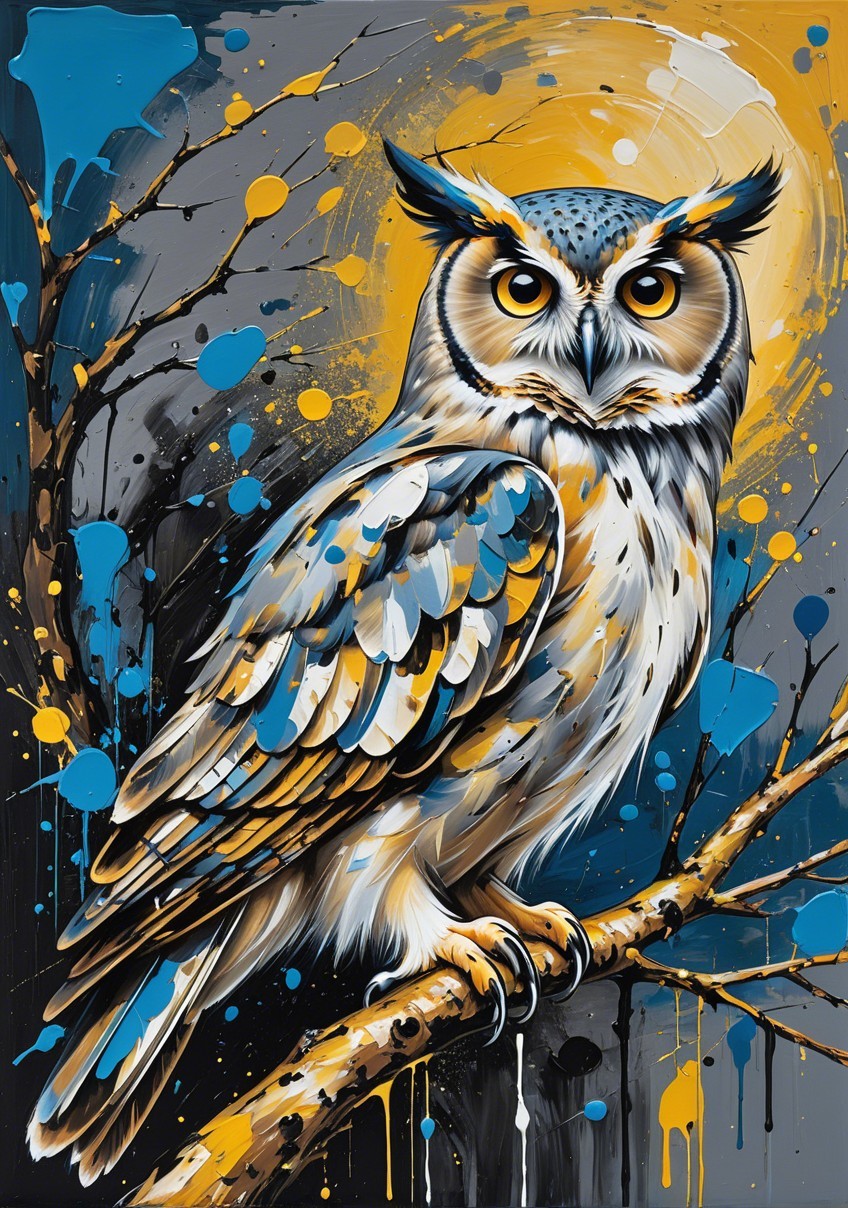 Colorful Owl Illustration with Intricate Feather Patterns
