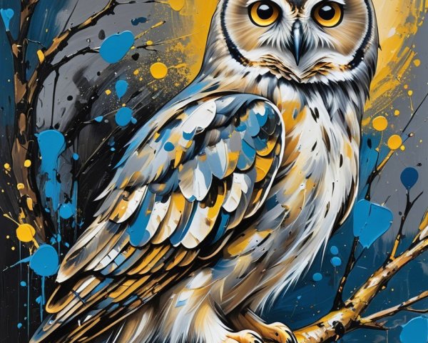 Colorful Owl Illustration with Intricate Feather Patterns