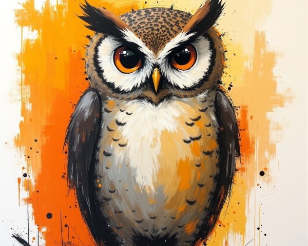 Vibrant Owl with Exaggerated Features on a Branch