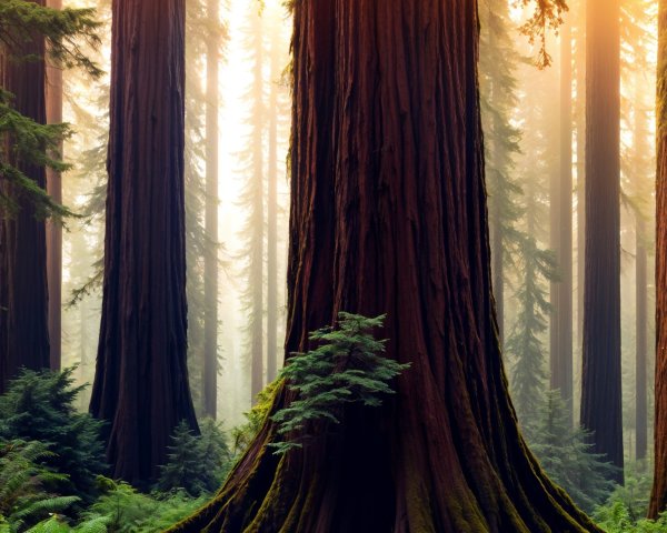 Towering Redwood Trees in Serene Forest Setting