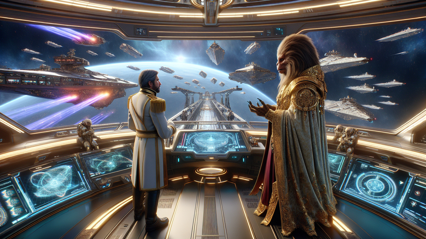 Futuristic Spaceship Command Center with Cosmic View