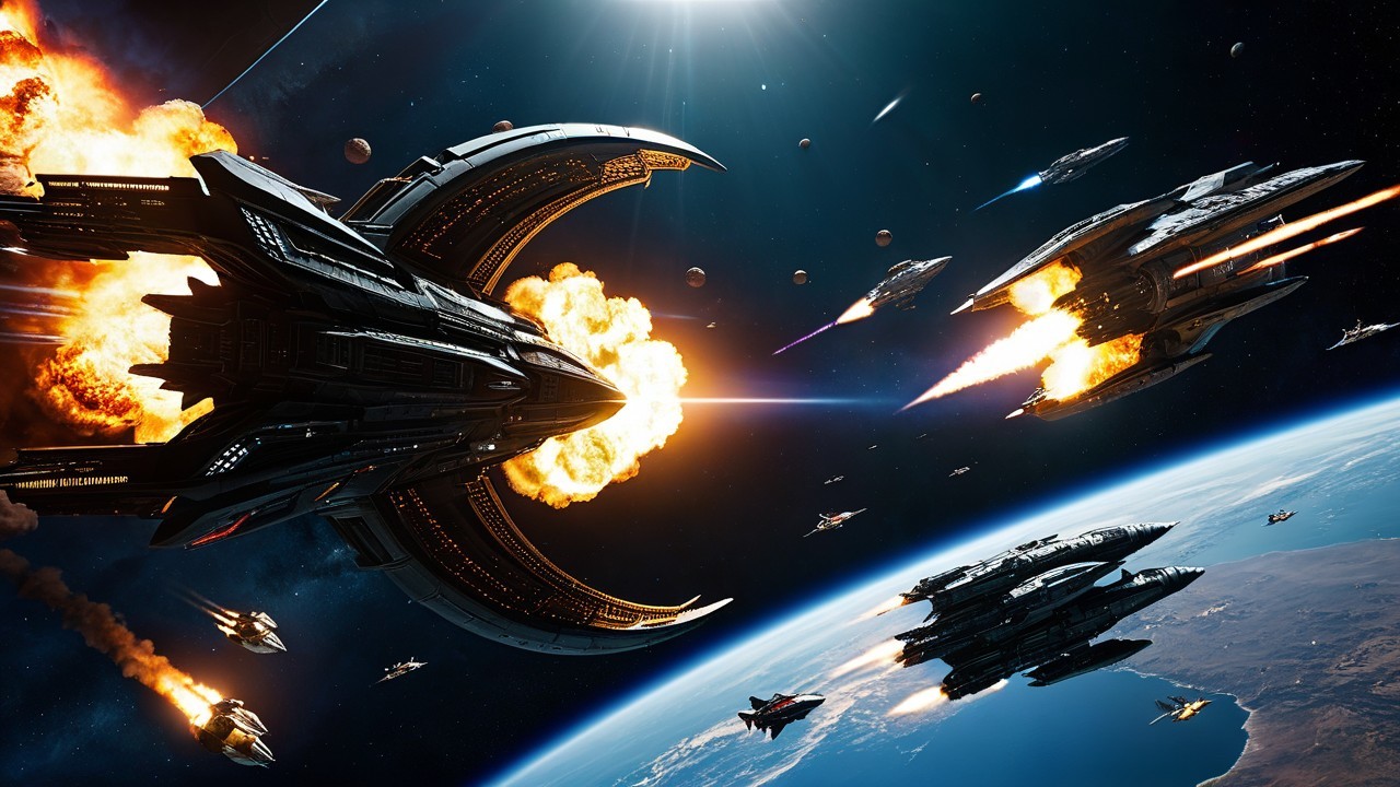Dramatic Space Battle with Futuristic Starships