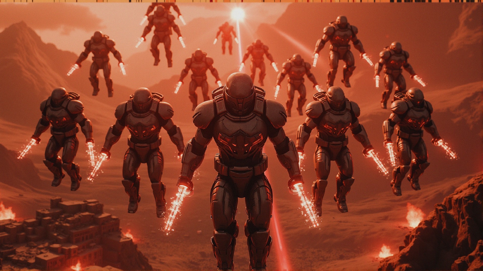 Armored Soldiers in Futuristic Reddish Terrain