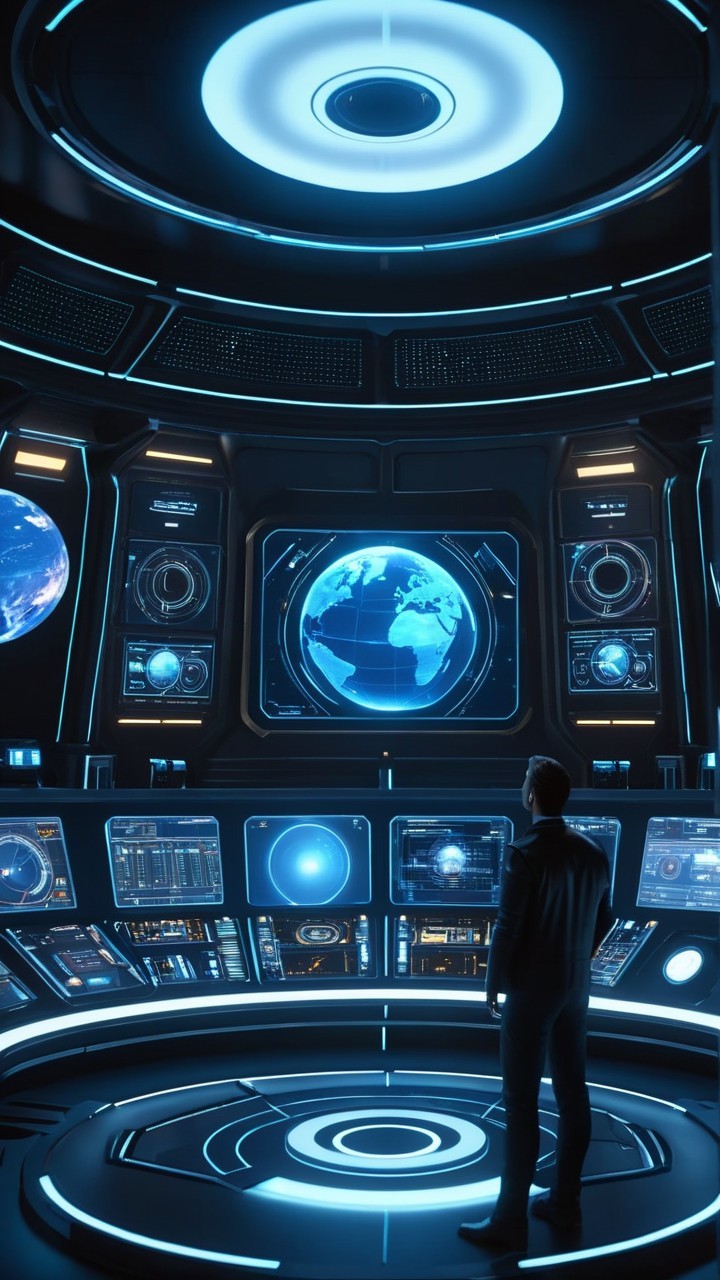 Futuristic Control Room with High-Tech Displays