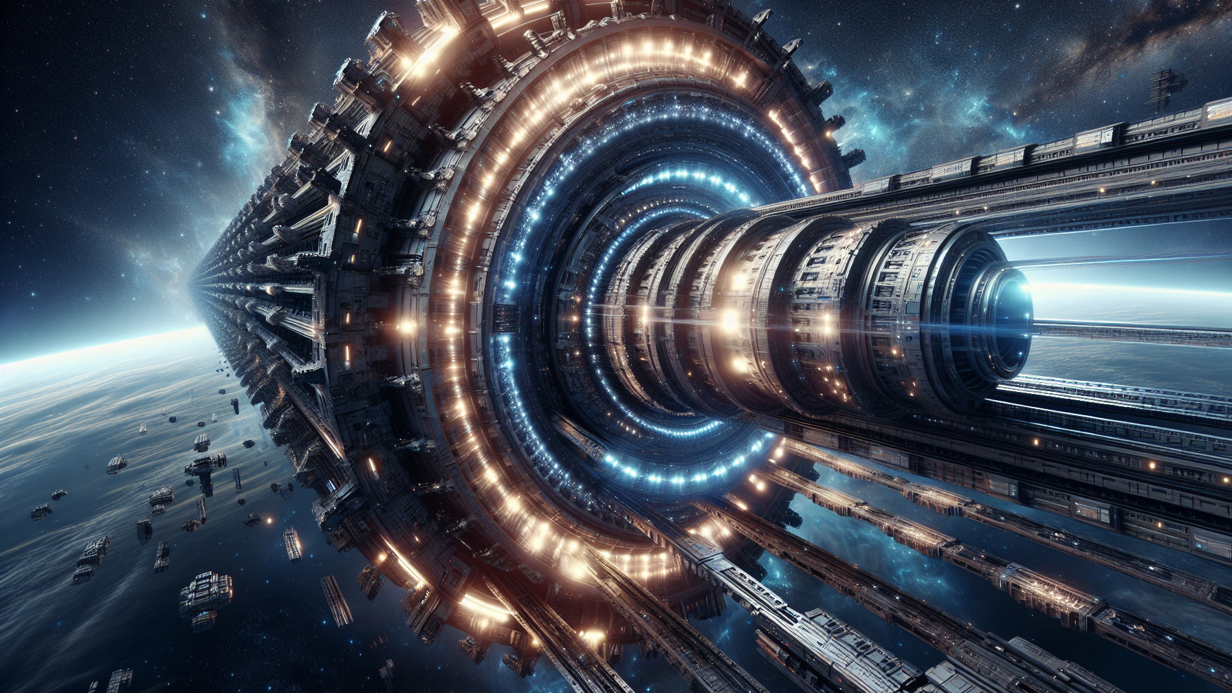 Futuristic Space Station with Illuminated Structures