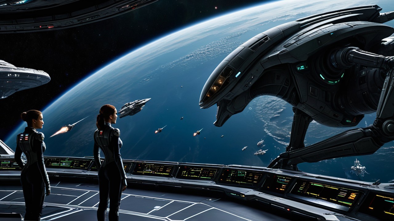 Futuristic Spacecraft Control Deck with Distant Planet View