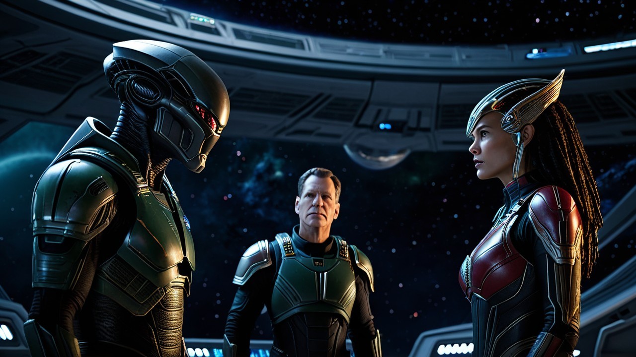 Futuristic Confrontation in a Spacecraft Setting