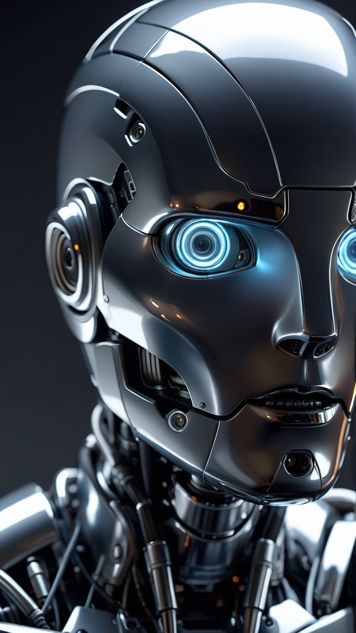 Futuristic Robot Head with Reflective Silver Surface