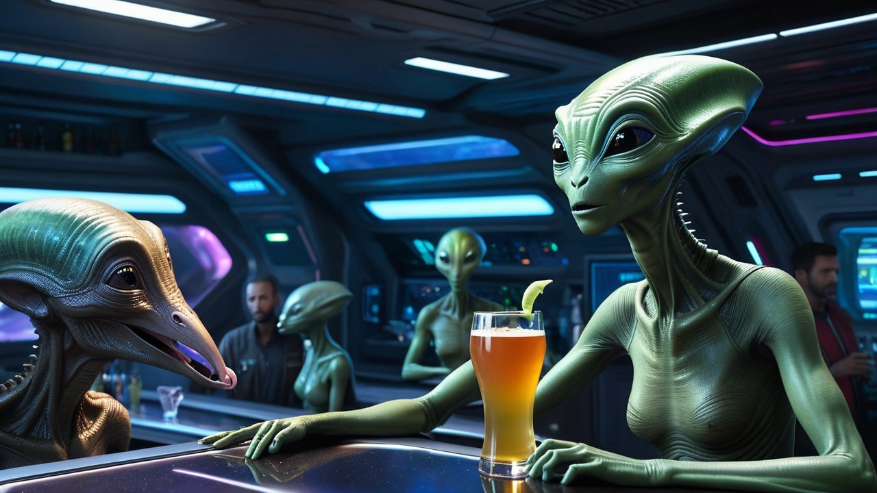 Futuristic Bar Scene with Extraterrestrial Beings