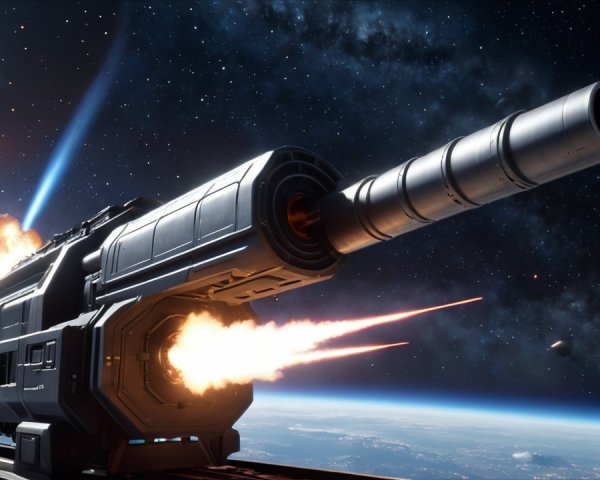 Futuristic Space Cannon Firing Energy Blasts in Cosmos