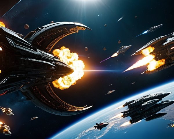 Dramatic Space Battle with Futuristic Starships