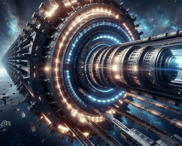 Futuristic Space Station with Illuminated Structures