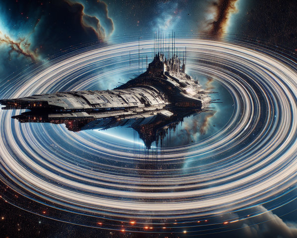 Colossal Space Vessel in Colorful Cosmic Scene