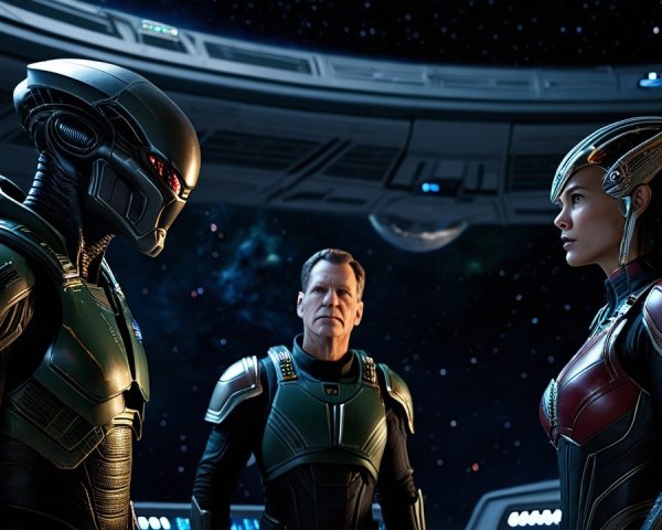 Futuristic Confrontation in a Spacecraft Setting