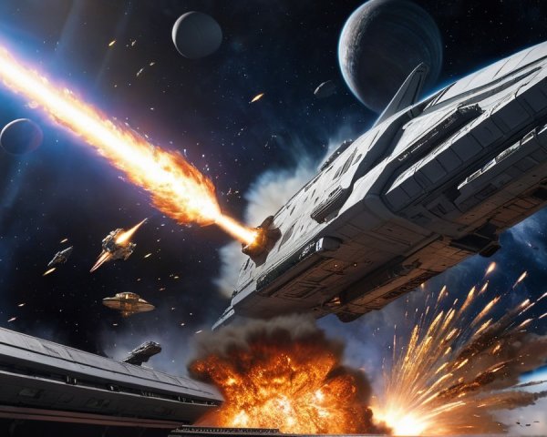 Dramatic Space Battle with Laser Beams and Explosions