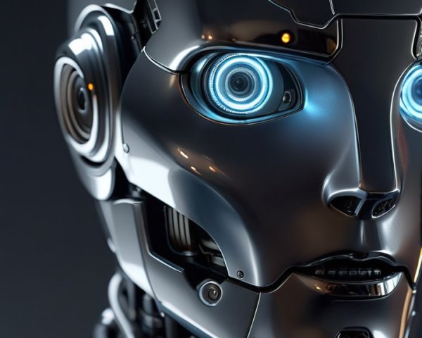 Futuristic Robot Head with Reflective Silver Surface