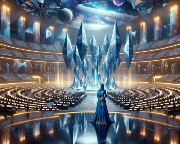 Cosmic Arena with Crystalline Structures and Ethereal Lights