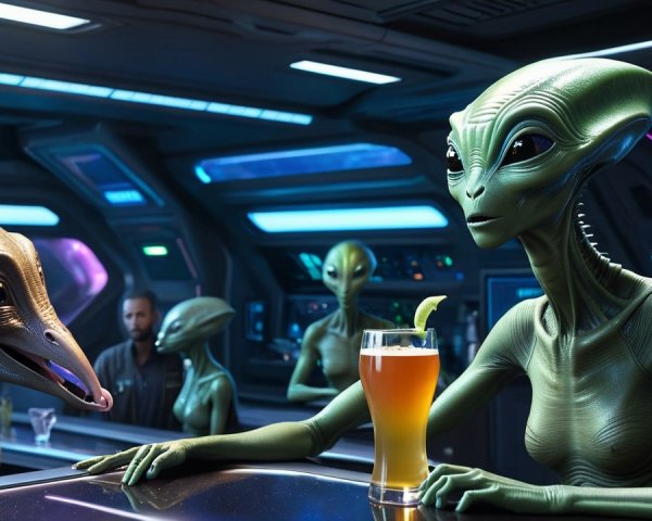 Futuristic Bar Scene with Extraterrestrial Beings