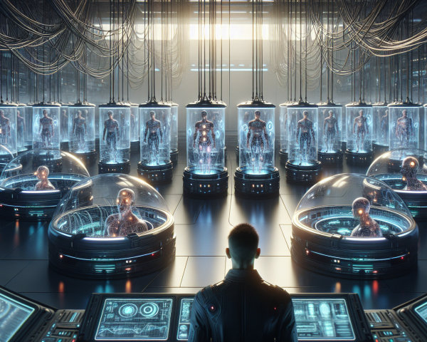 Futuristic Laboratory with Humanoid Robots and Technology