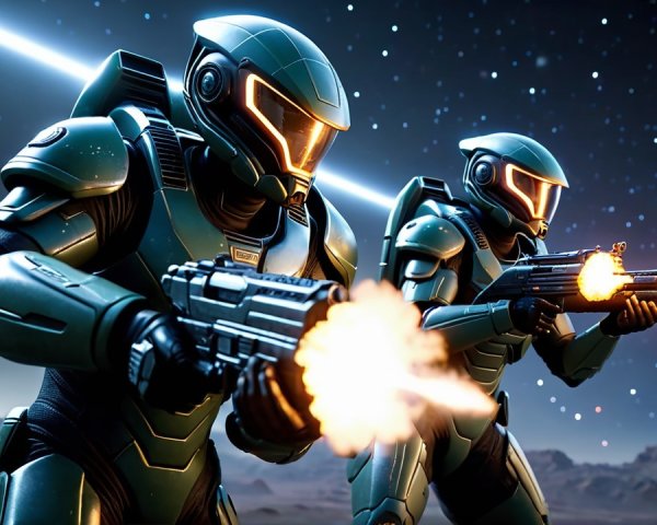 Armored Soldiers in Futuristic Combat Setting
