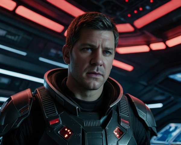Futuristic Space Suit in High-Tech Spaceship Scene