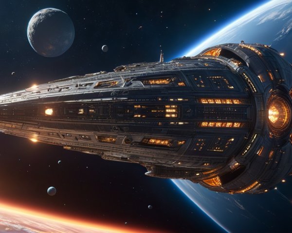 Futuristic spaceship soaring through a vibrant cosmos