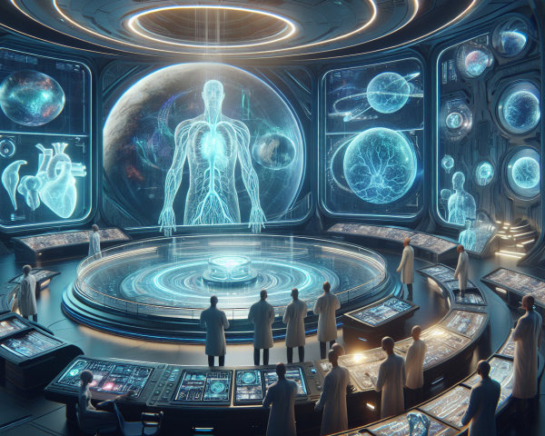 Futuristic Lab with Holographic Medical Research Display