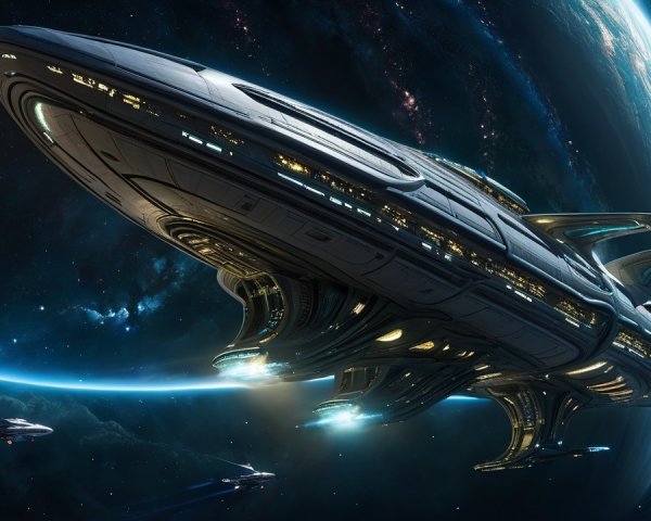 Futuristic Spaceship in Cosmic Exploration Scene