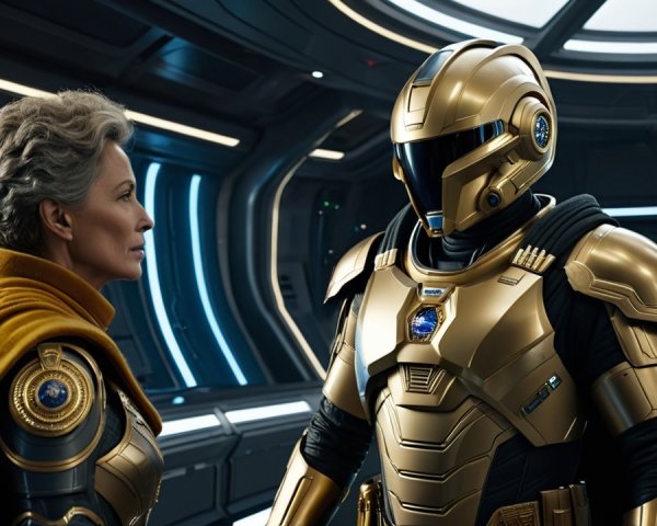 Futuristic Spaceship Interior with Dramatic Encounter