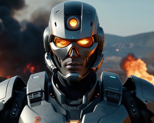 Futuristic Armored Robot in Post-Apocalyptic Setting