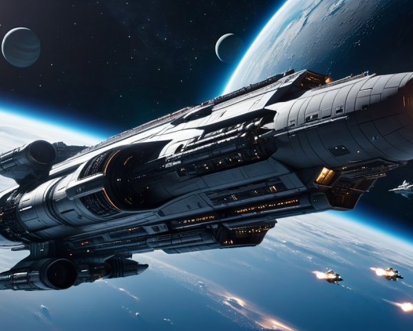 Futuristic Spaceship in Cosmic Exploration Scene