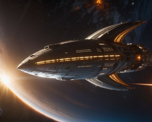 Futuristic Spaceship in Cosmic Scene with Explosion