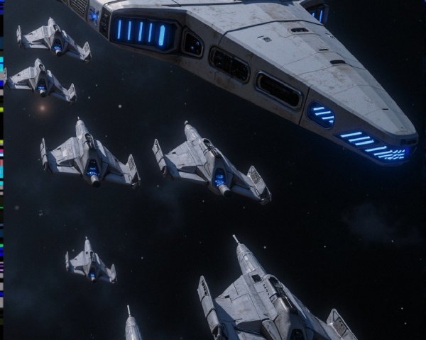 Futuristic Spaceship with Agile Aircraft in Space