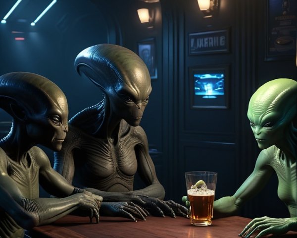 Aliens in a Dimly Lit Extraterrestrial Bar Setting