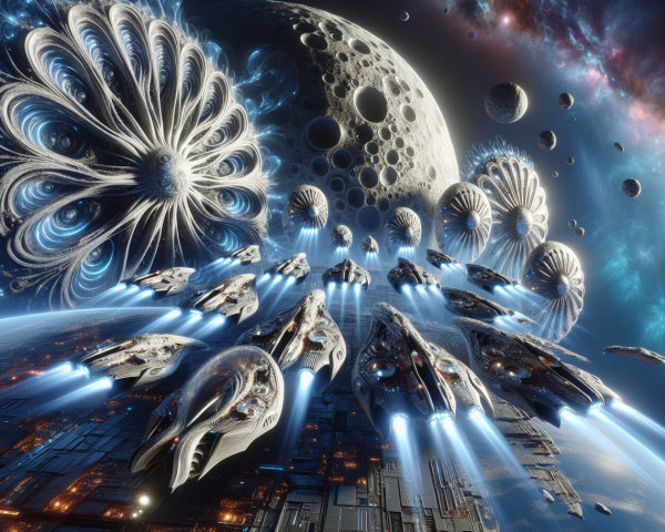 Futuristic Space Scene with Advanced Spacecraft and Galaxies
