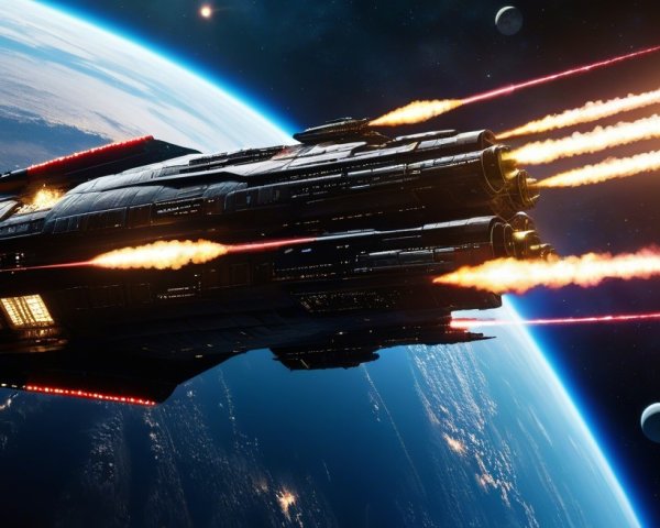 Futuristic spaceship navigating the cosmos with Earth nearby