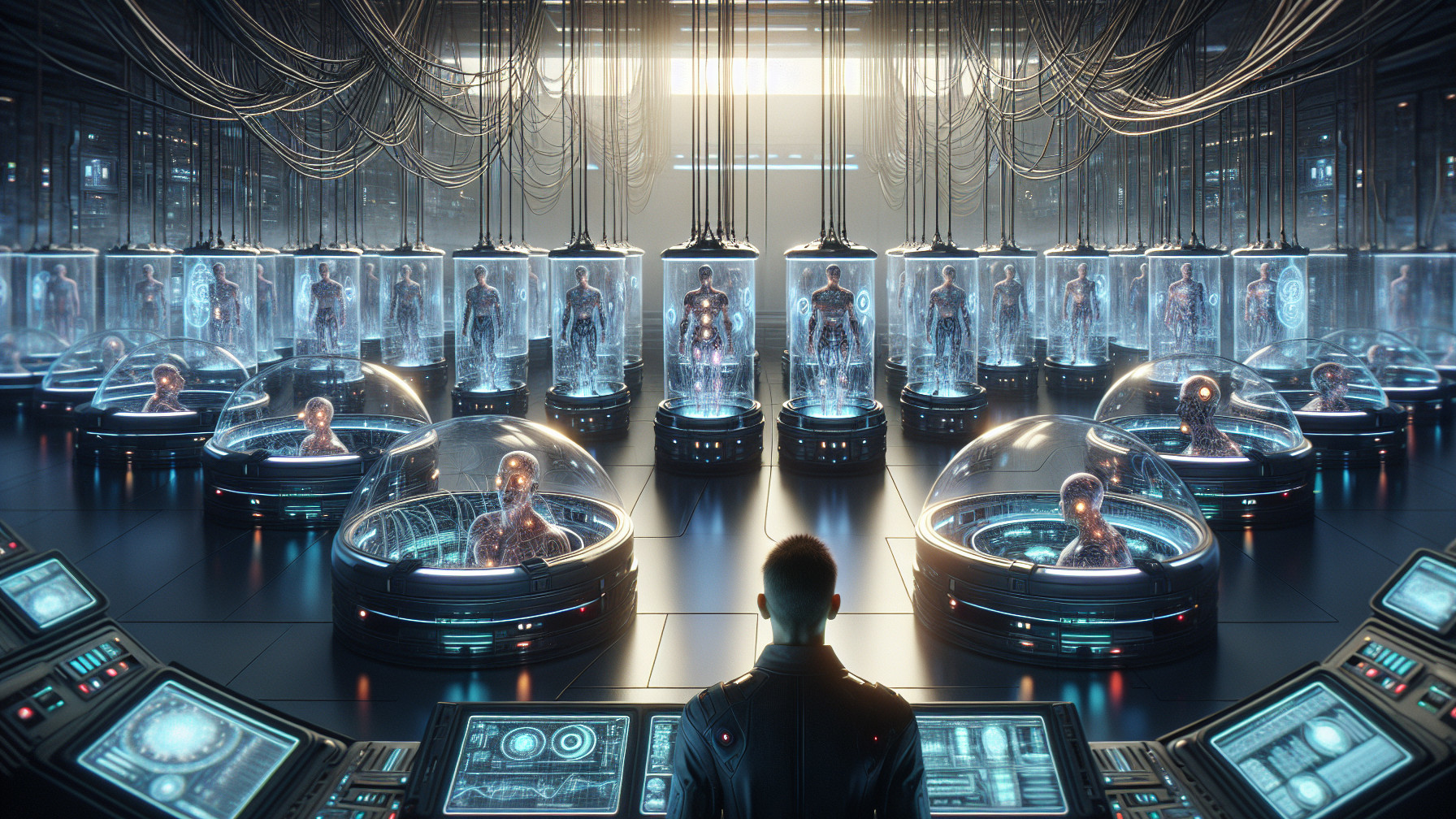 Futuristic Laboratory with Humanoid Robots and Technology