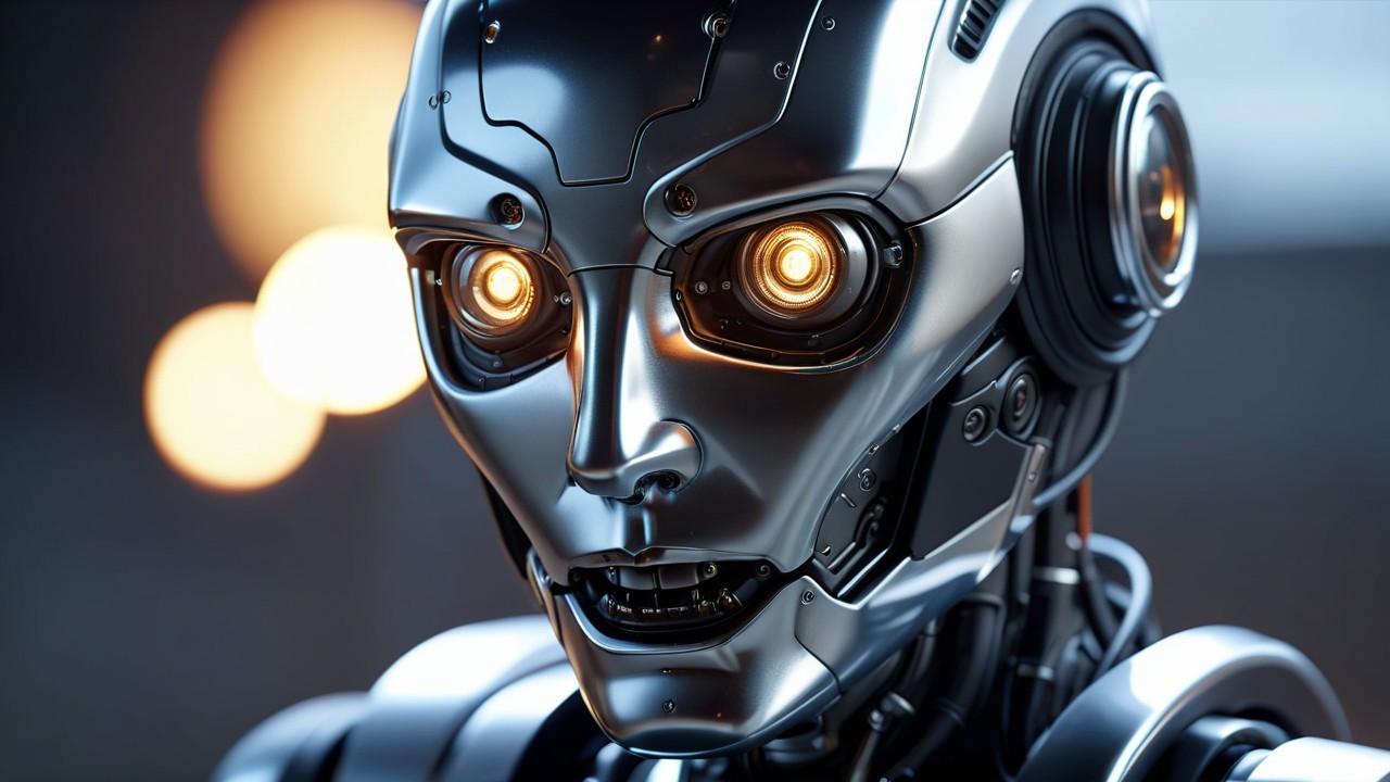 Futuristic Humanoid Robot with Glowing Eyes and Details